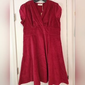 Palava Rita Claret Cotton Velvet Dress Cap Sleeve Ruched NWT UK Sz 22/US 18